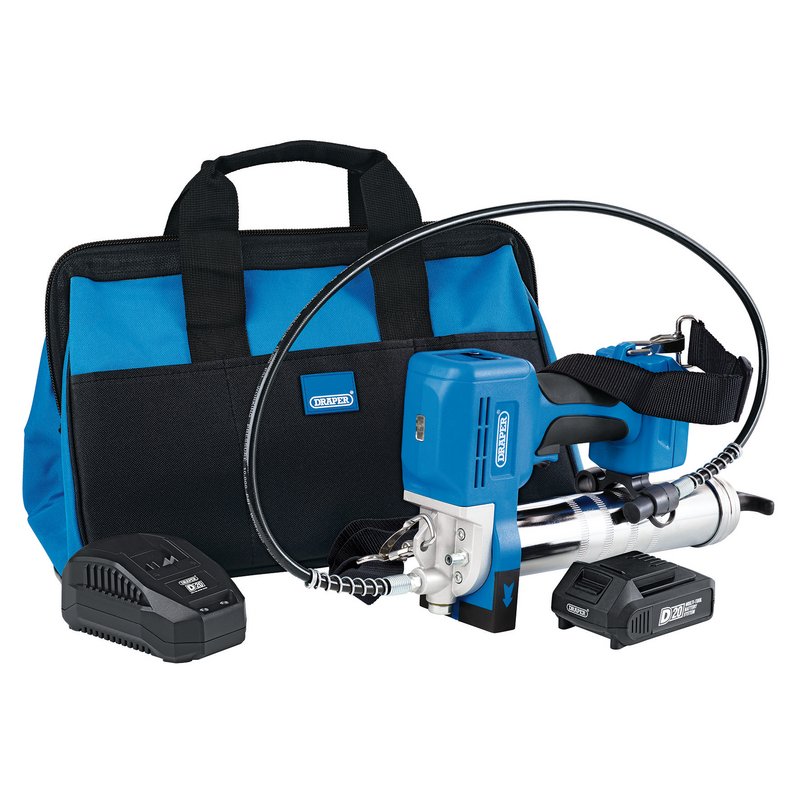 Draper D20 20V Grease Gun Kit, 1 x 2.0Ah Battery, 1 x Charger (3 Piece) DRA-03359