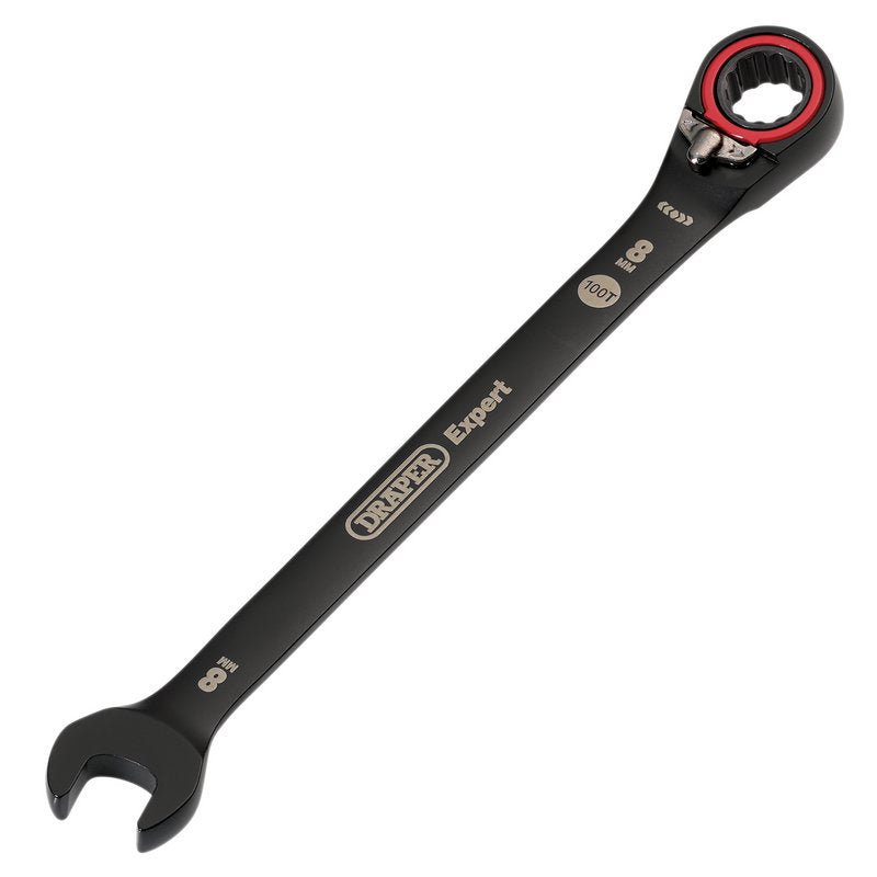 Draper Expert HI-TORQ Metric Reversible Ratchet Combination Spanner, 8mm, Black DRA-03898