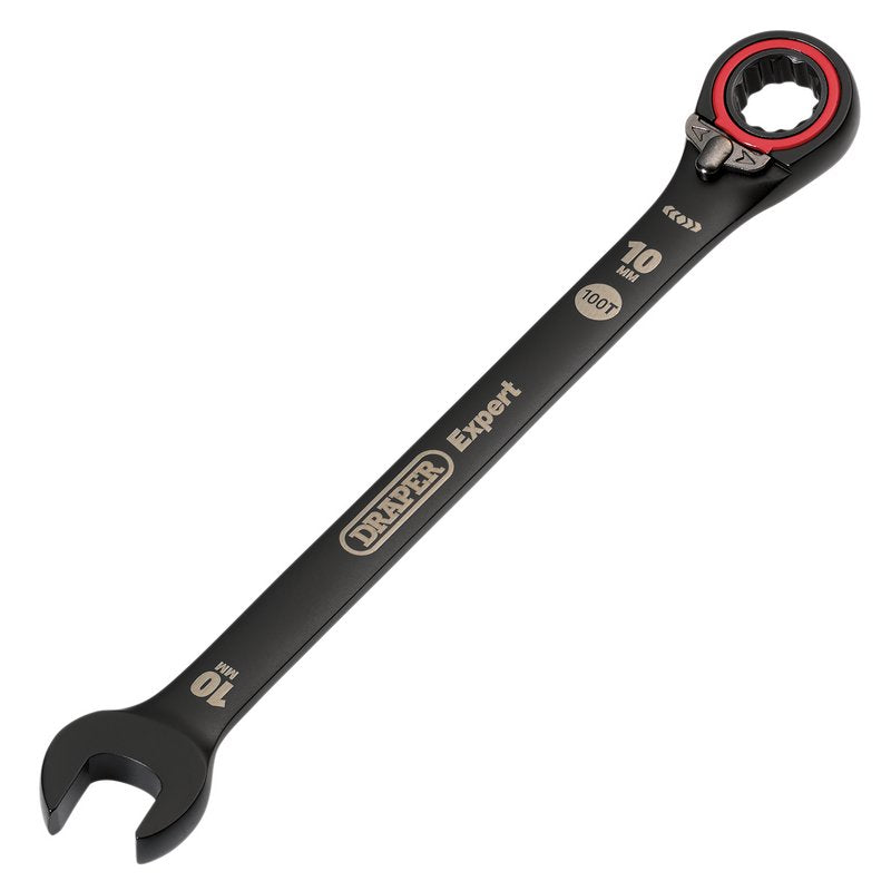 Draper Expert HI-TORQ Metric Reversible Ratchet Combination Spanner, 10mm, Black DRA-03900