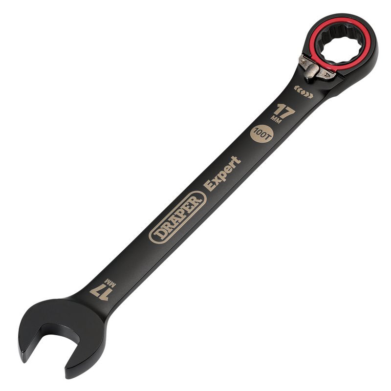 Draper Expert HI-TORQ Metric Reversible Ratchet Combination Spanner, 17mm, Black DRA-03907