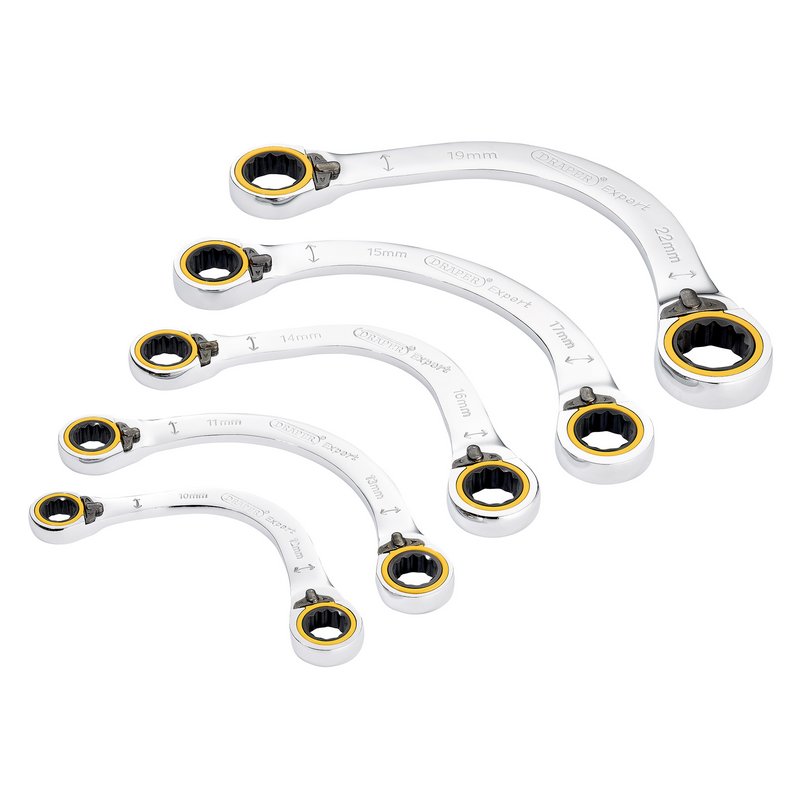 Draper Expert HI-TORQ Double Ring Reversible Ratchet Half Moon Spanner Set (5 Piece) DRA-03941