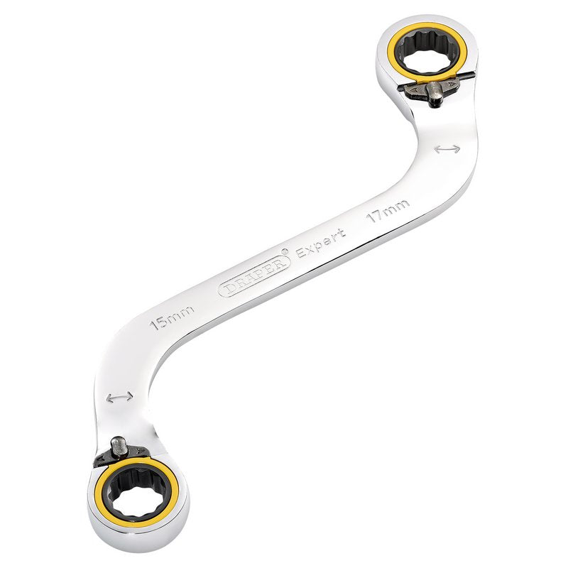 Draper Expert HI-TORQ Double Ring Ratchet S-Shape Spanner, 15 x 17mm DRA-03945
