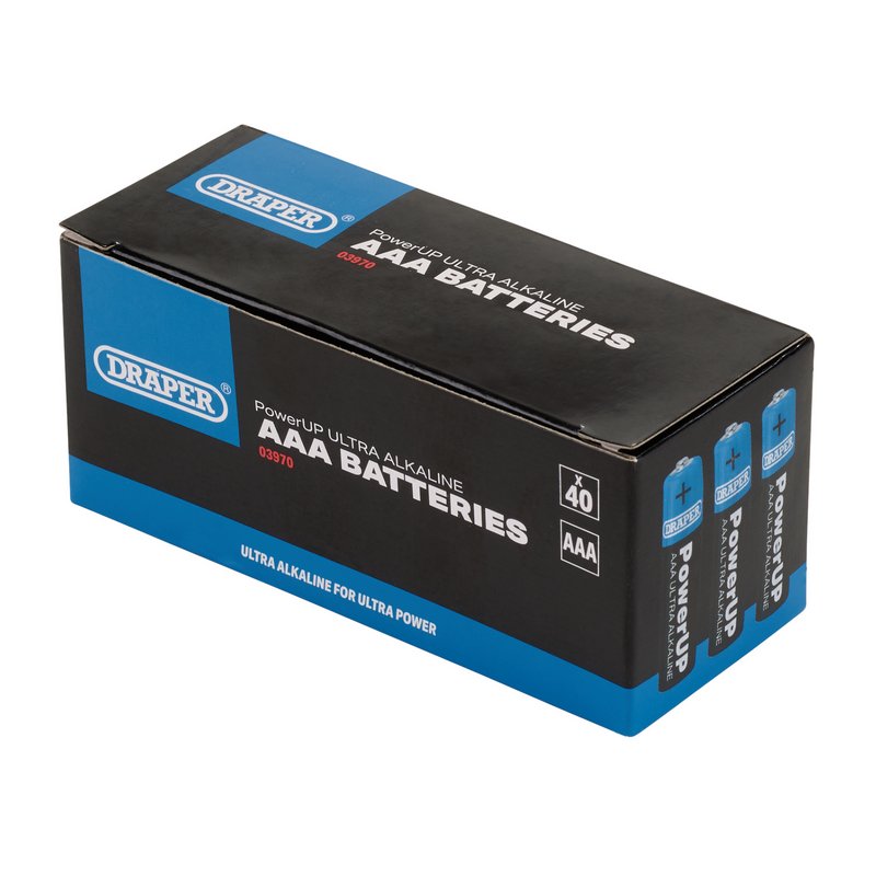 Draper PowerUP Ultra Alkaline AAA Batteries (Pack of 40) DRA-03970