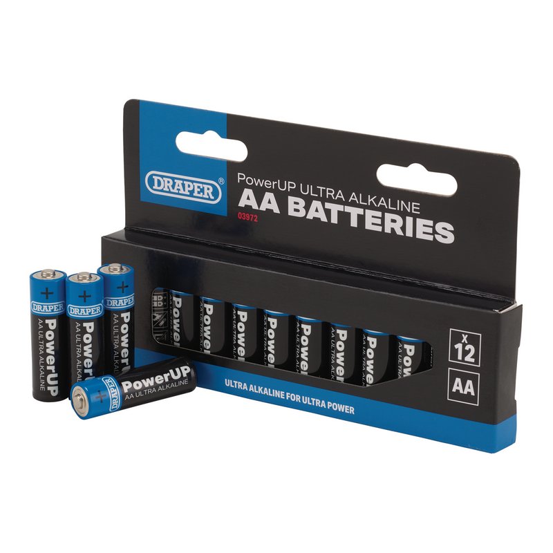 Draper PowerUP Ultra Alkaline AA Batteries (Pack of 12) DRA-03972