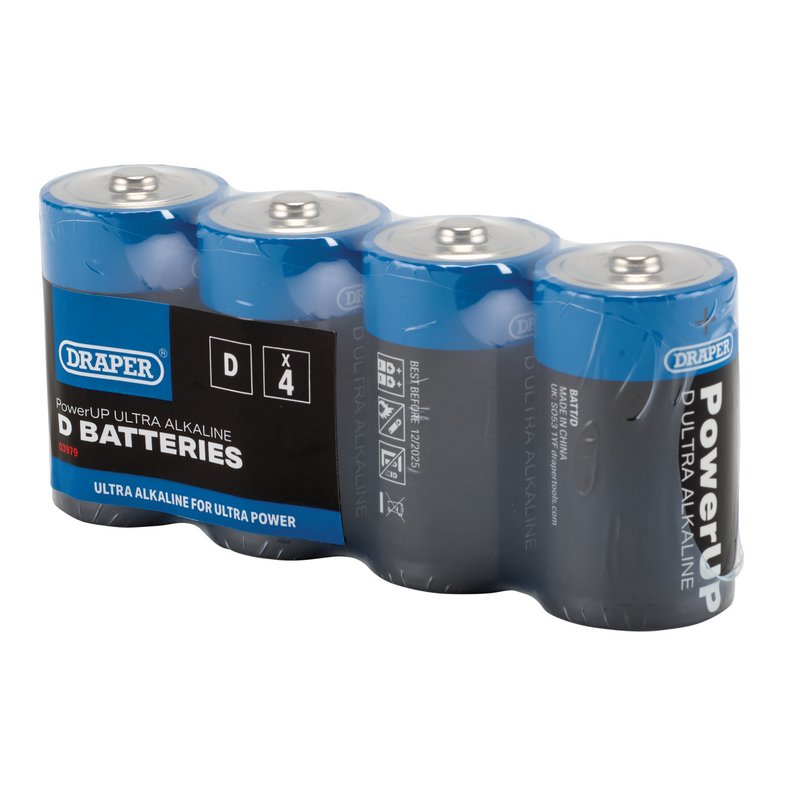 Draper PowerUP Ultra Alkaline D Batteries (Pack of 4) DRA-03979