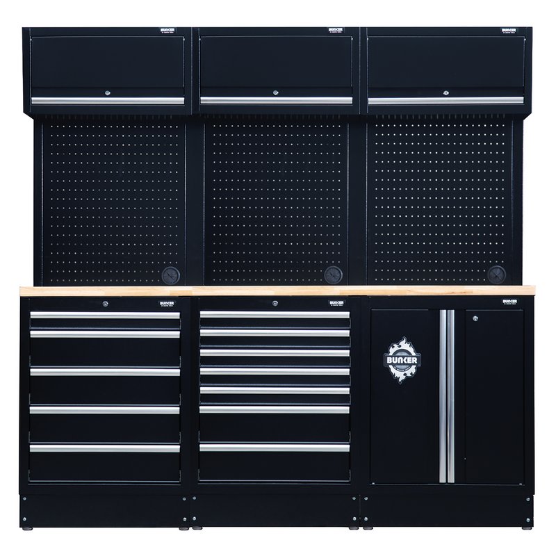 Draper BUNKER 14 Piece Modular Storage Combo with Hardwood Worktop, 2040mm DRA-04411
