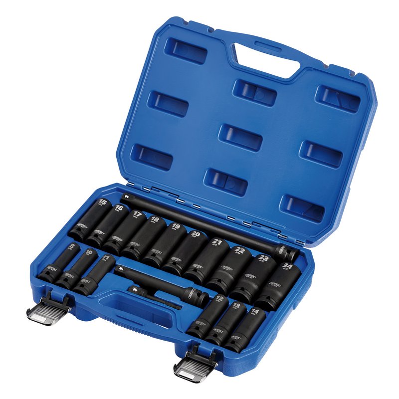 Draper HI-TORQ Metric Deep Impact Socket Set, 1/2" Sq. Dr. (19 Piece) DRA-04577