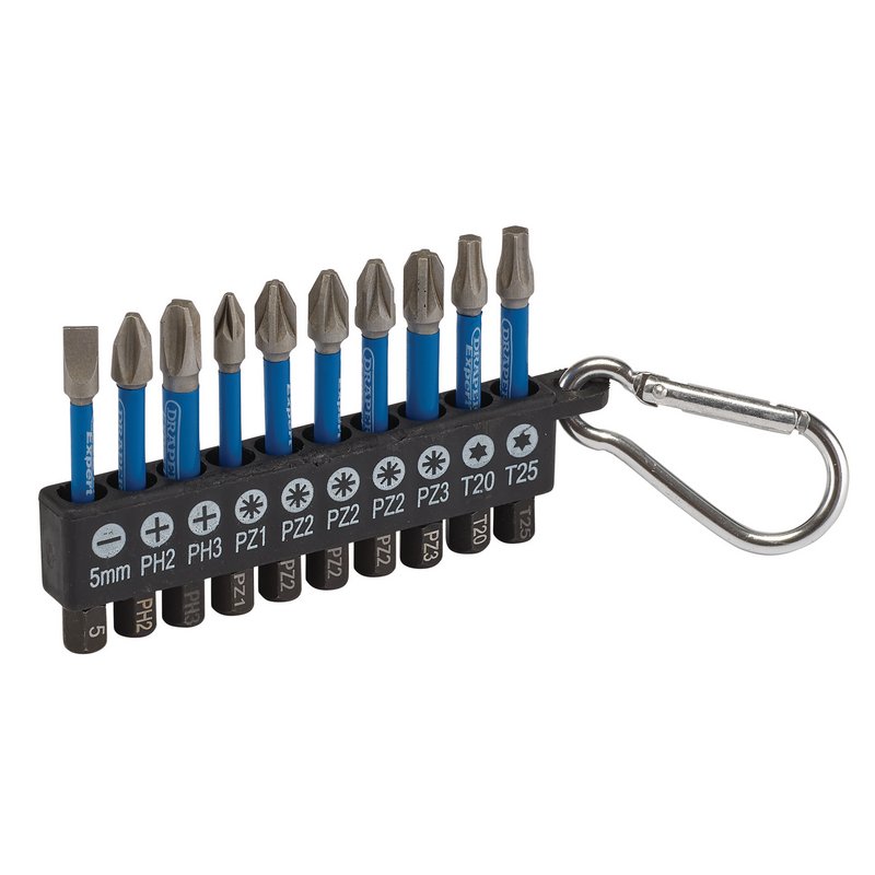 Draper Expert Impact Screwdriver Bit Set, 50mm, 1/4" Hex (10 Piece) DRA-04933