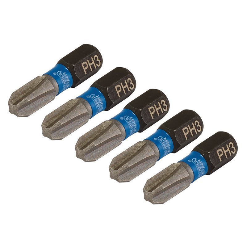 Draper Expert Cross Slot/PH Type Impact Screwdriver Bits, No.3 x 25mm, 1/4" Hex (Pack of 5) DRA-04936