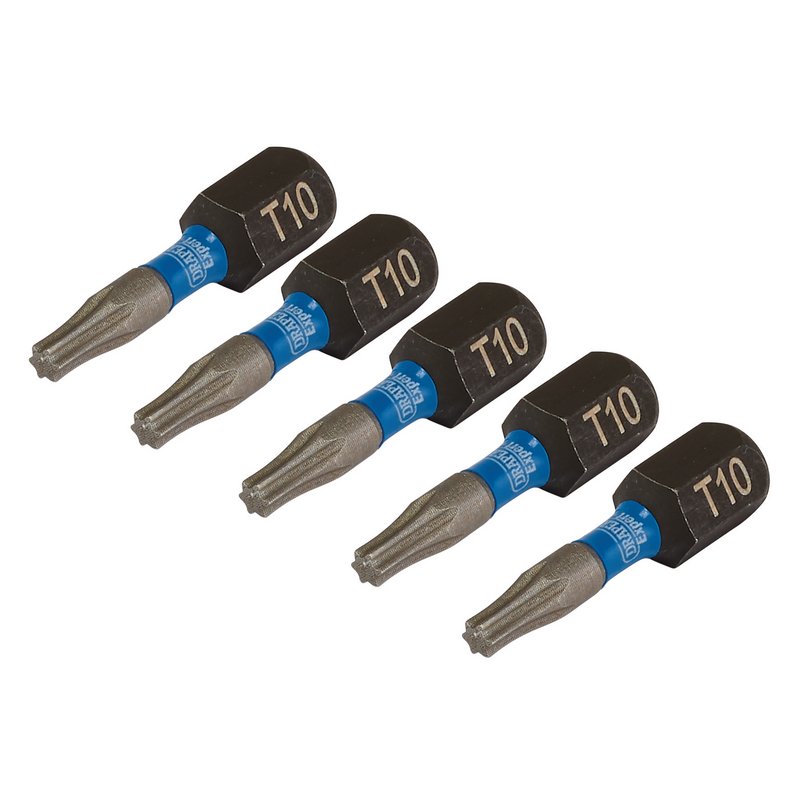 Draper Expert TX-STAR Impact Screwdriver Bits, T10 x 25mm, 1/4" Hex (Pack of 5) DRA-05491