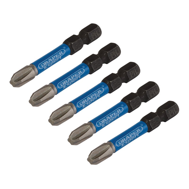 Draper Expert Cross Slot/PH Type Impact Screwdriver Bits, No.3 x 50mm, 1/4" Hex (Pack of 5) DRA-05645