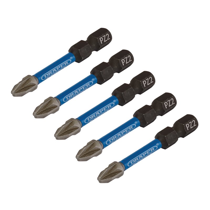 Draper Expert PZ-Type Impact Screwdriver Bits, No.2 x 50mm, 1/4" Hex (Pack of 5) DRA-05647