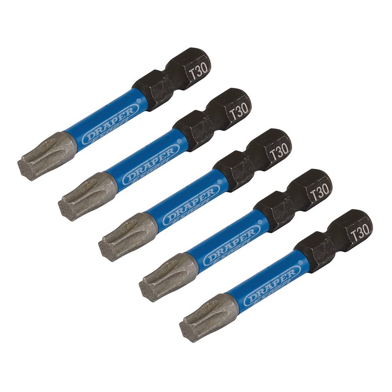 Draper Expert TX-STAR Impact Screwdriver Bits, T30 x 50mm, 1/4" Hex (Pack of 5) DRA-05656