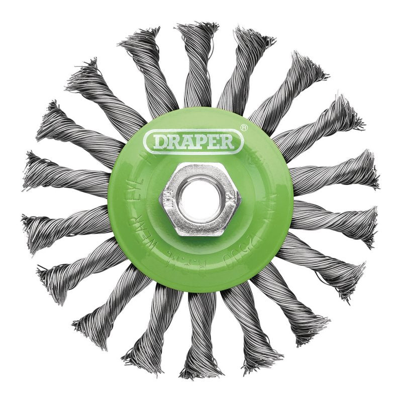 Draper Stainless-Steel Twist-Knot Flat Wire Wheel Brush, 115mm, M14 DRA-08061