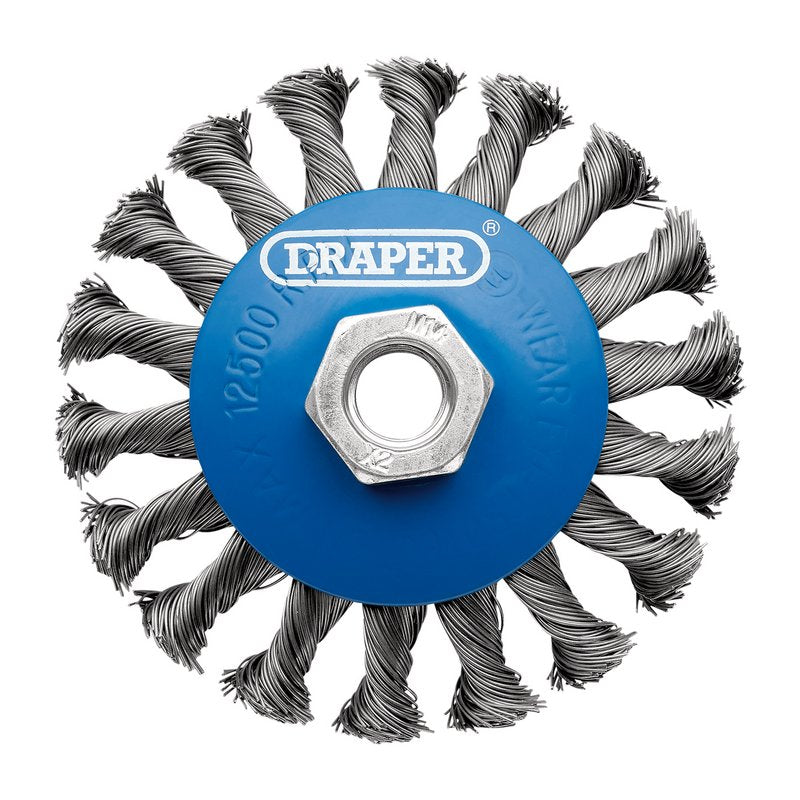 Draper Steel Bevelled Twist-Knot Wire Wheel Brush, 100mm, M14 DRA-08062