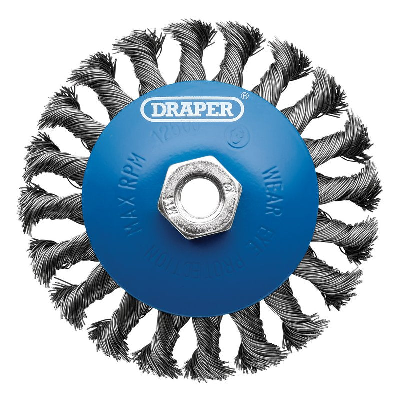 Draper Steel Bevelled Twist-Knot Wire Wheel Brush, 115mm, M14 DRA-08063
