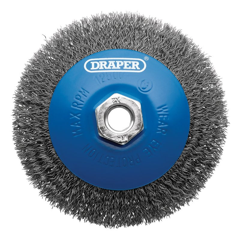 Draper Steel Bevelled Crimped Wire Wheel Brush, 115mm, M14 DRA-08065