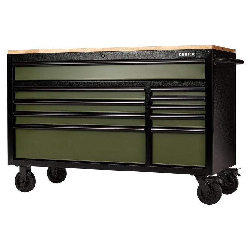 Draper BUNKER 10 Drawer Workbench Roller Tool Cabinet, 56", Green DRA-08236