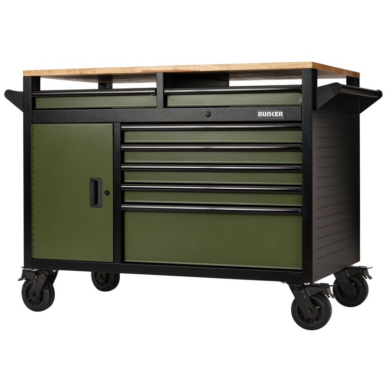 Draper BUNKER 14 Drawer Multi-Functional Workbench Roller Tool Cabinet, 48", Green DRA-08269