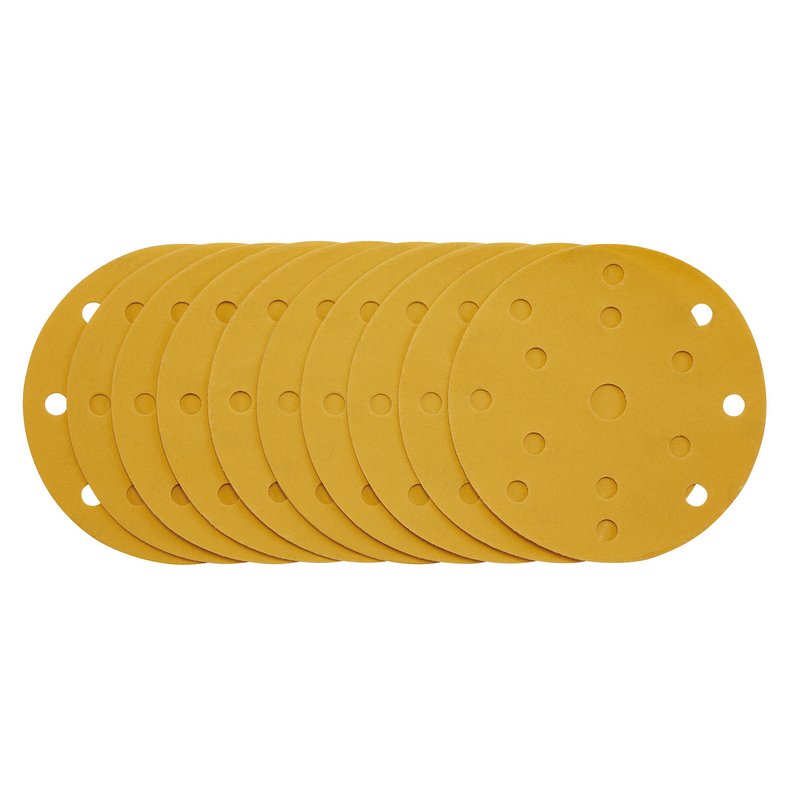 Draper Gold Sanding Discs with Hook & Loop, 150mm, 400 Grit, 15 Dust Extraction Holes (Pack of 10) DRA-08478