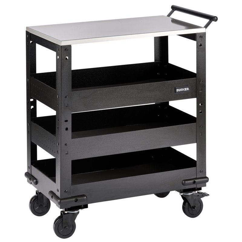 Draper BUNKER 3 Tier Trolley with Pull Handle and Stainless Steel Worktop, 714mm DRA-11585