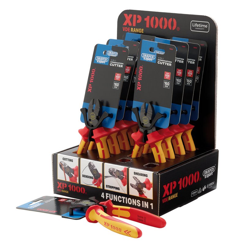 Draper XP1000 Counter Top Display of VDE 160mm 4-in-1 Combination Cutters (10 Piece) DRA-13614