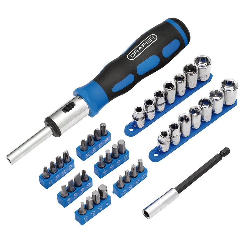 Draper Ratchet Screwdriver Socket and Bit Set, 1/4" Sq. Dr. (40 Piece) DRA-21010
