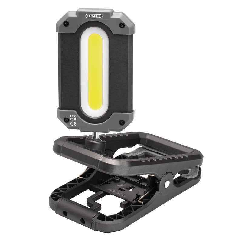 Draper COB LED Rechargeable Work Light and Power Bank with Clamp, 10W, 1000 Lumens, USB-C Cable Supplied DRA-23942
