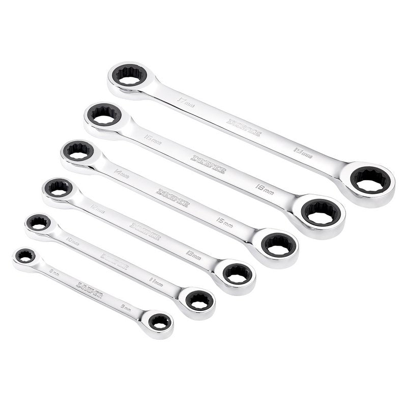 Draper HI-TORQ Metric Double Ratchet Ring Spanner Set (6 Piece) DRA-27741