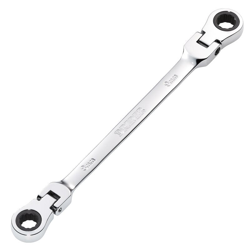 Draper HI-TORQ Metric Flexible Head Double Ring Ratchet Spanner, 8 x 9mm DRA-27744