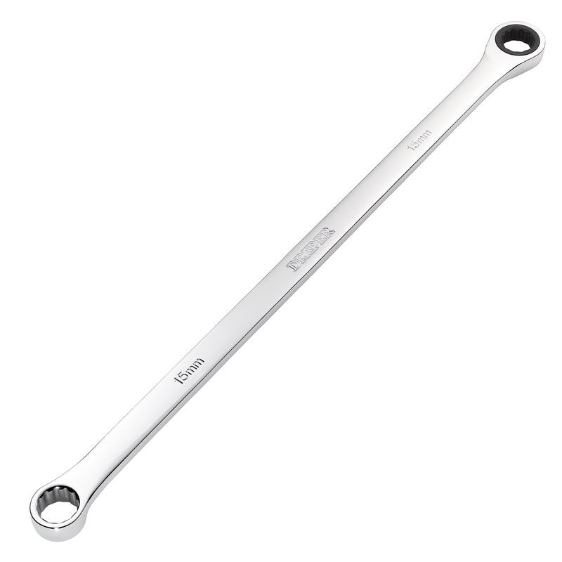 Draper HI-TORQ Metric Extra-Long Double Ring Ratchet Spanner, 15mm DRA-27771