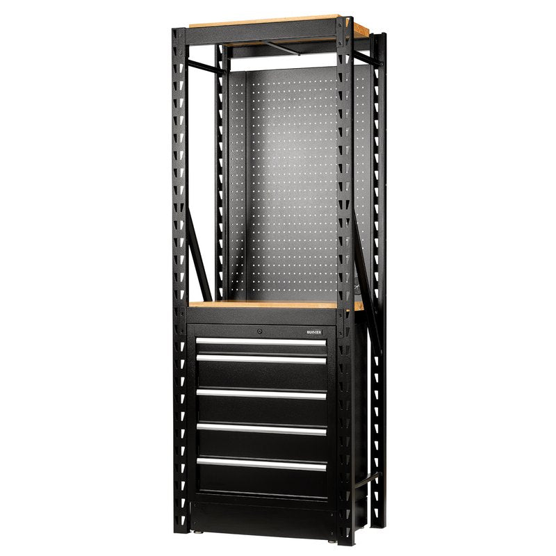 Draper BUNKER 13 Piece Modular Storage Combo 2 Tier Racking with Hardwood Shelving, Pegboard and Floor Cabinet, 750mm DRA-27919