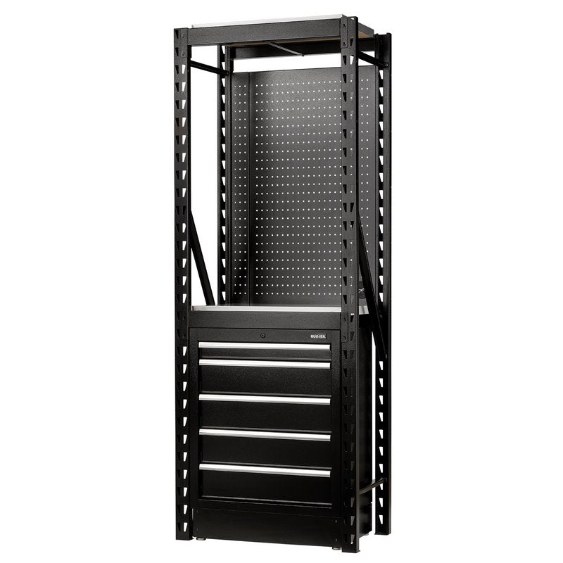 Draper BUNKER 13 Piece Modular Storage Combo 2 Tier Racking with Stainless Steel Shelving, Pegboard and Floor Cabinet, 750mm DRA-27975