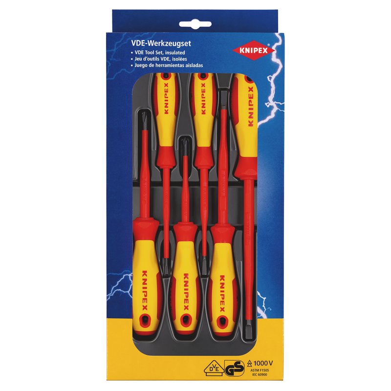 KNIPEX 00 20 12 V02 VDE Slotted/Phillips Screwdriver Set, 6 Parts DRA-28009