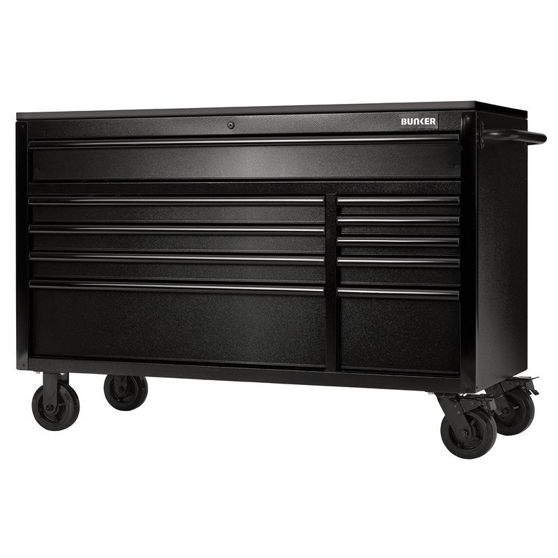 Draper BUNKER 10 Drawer Workbench Roller Tool Cabinet with Black Stainless Steel Worktop, 56" DRA-28077