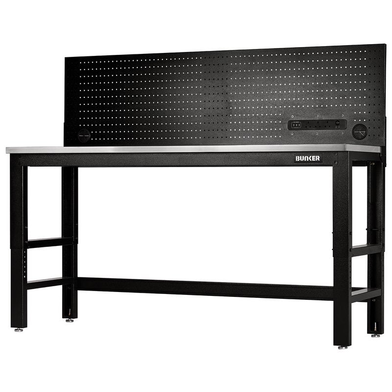 Draper BUNKER Workbench with Stainless Steel Worktop and Power Pegboard, 1830mm DRA-28099