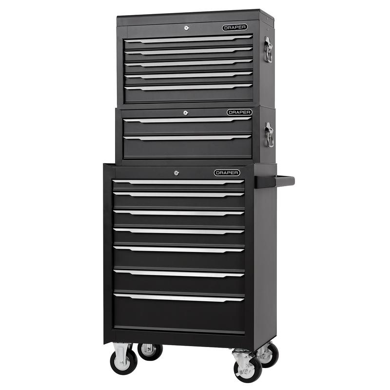 Draper Combined Roller Cabinet, Mid Tool Chest and Tool Chest, 14 Drawers, 26" DRA-29455