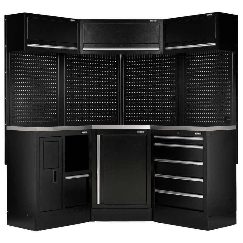 Draper BUNKER 18 Piece Modular Storage Corner Combo with Stainless Steel Worktop, 3454mm DRA-31641