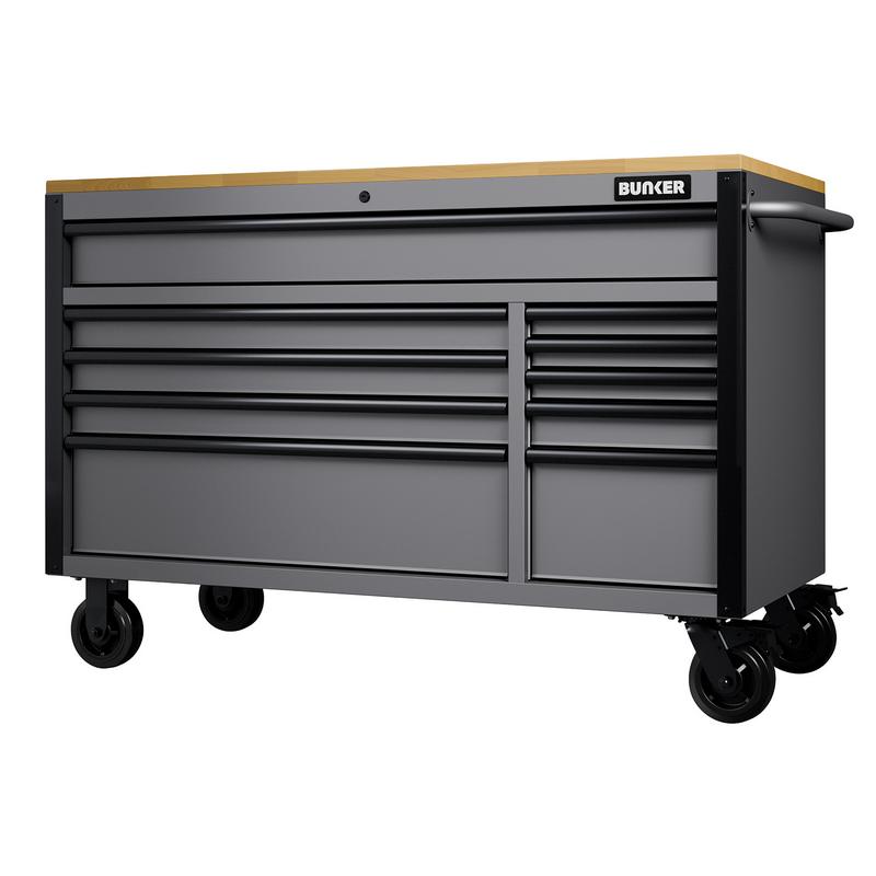 Draper BUNKER 10 Drawer Workbench Roller Tool Cabinet, 56", Light Grey DRA-31760