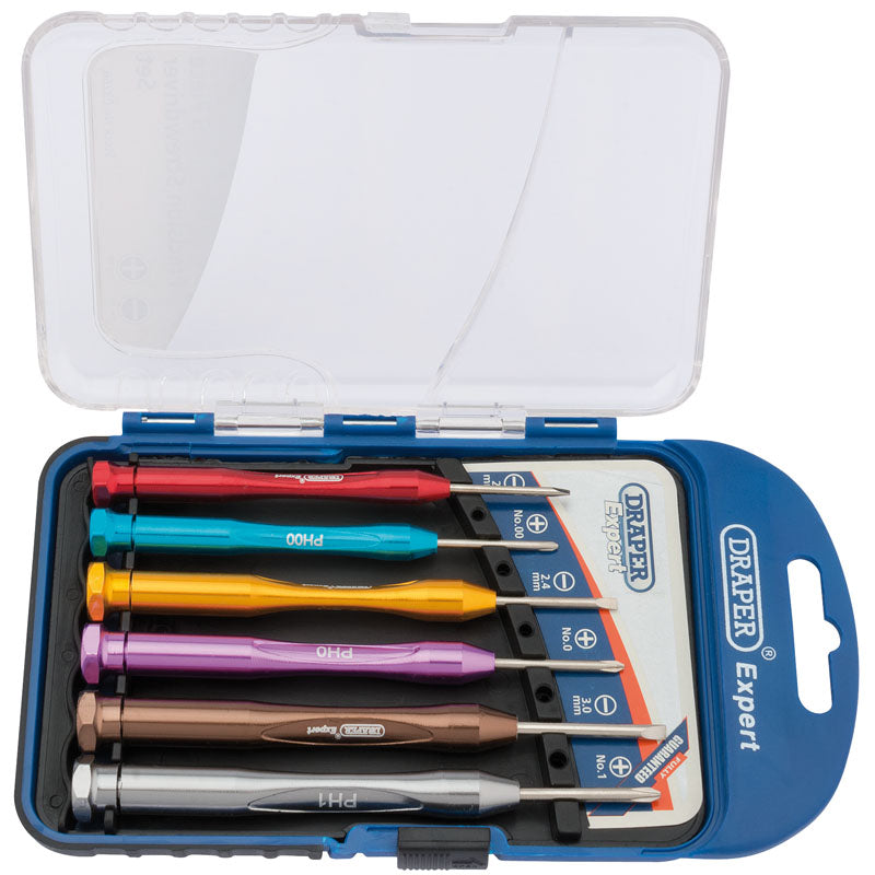 Draper Expert Precision Screwdriver Set, 3 x Plain Slot, 3 x Cross Slot (6 Piece) DRA-03266
