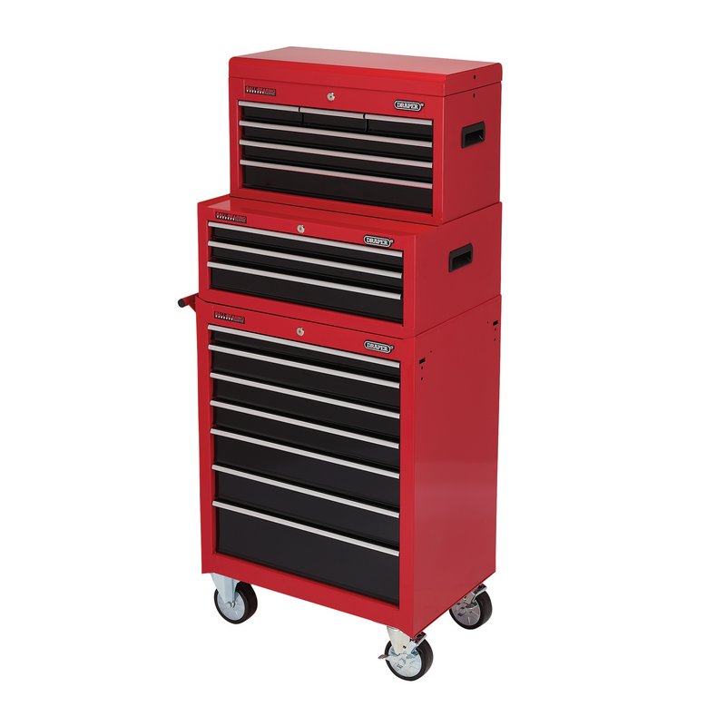 Draper Combination Roller Cabinet and Tool Chest, 16 Drawer, Red DRA-04331