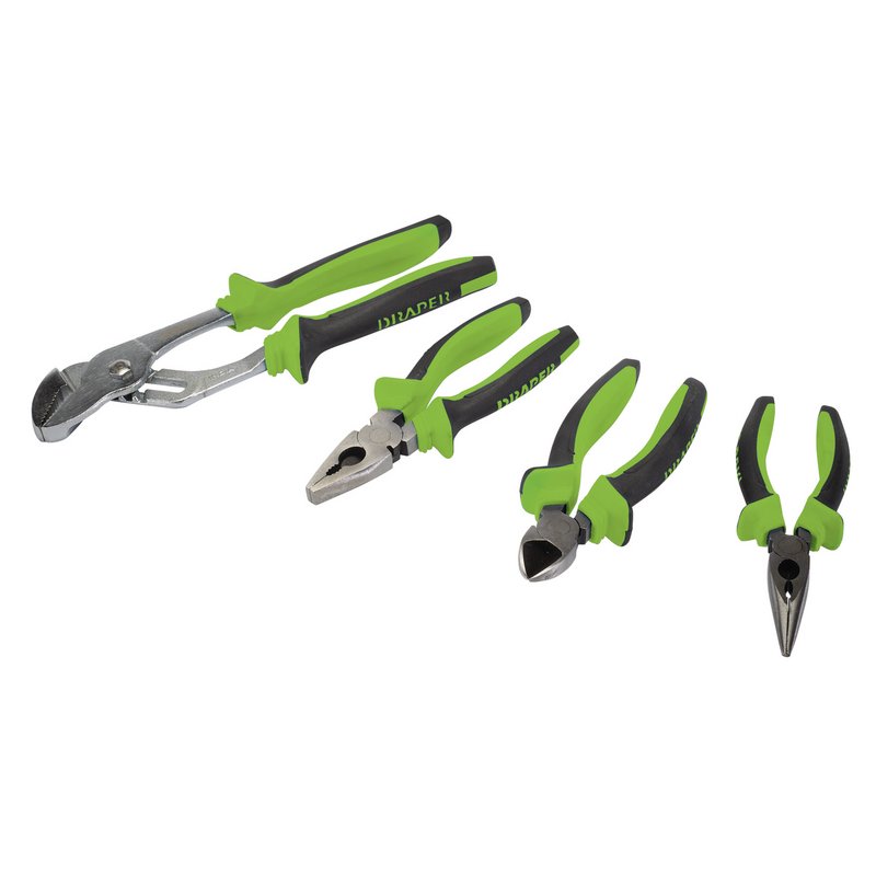 Draper Soft Grip Pliers Set, Green (4 Piece) DRA-04457