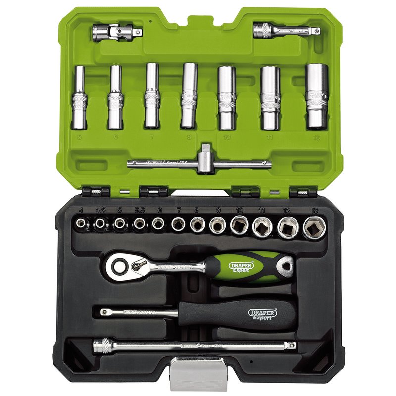 Draper Expert Metric Socket Set, 1/4" Sq. Dr., Green (25 Piece) DRA-04463