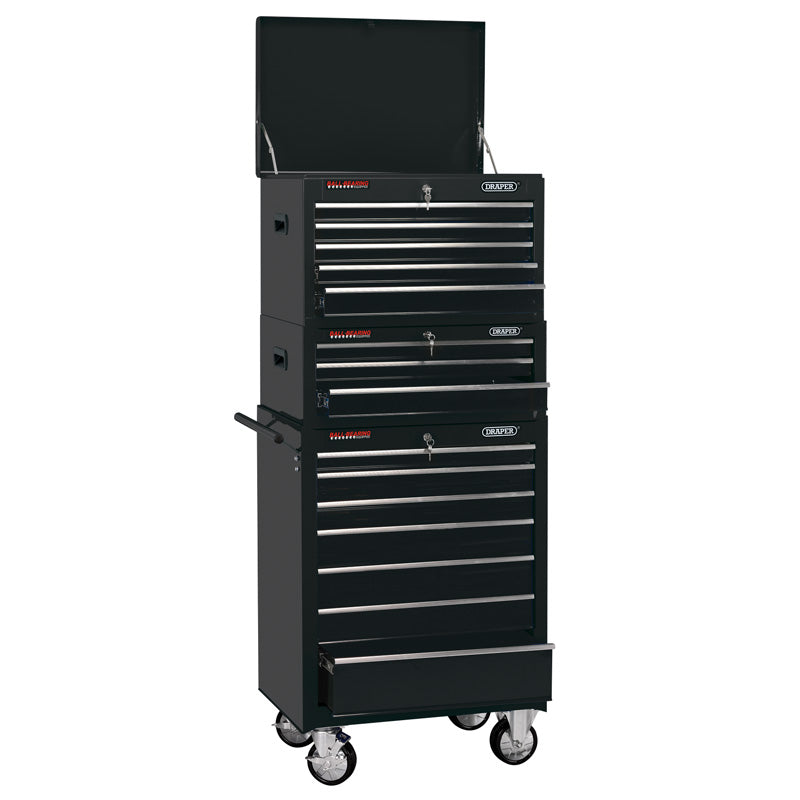 Draper Combined Roller Cabinet and Tool Chest, 15 Drawer, 26", Black DRA-04594