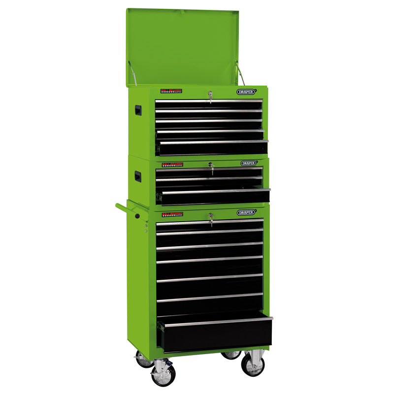 Draper Combination Roller Cabinet and Tool Chest, 15 Drawer, 26", Green DRA-04596