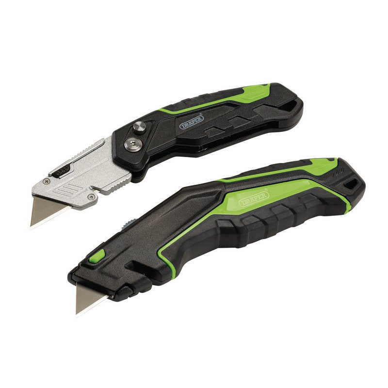 Draper Retractable & Folding Trimming Knife Set with 10 x SK2 Two Notch Blades DRA-04773