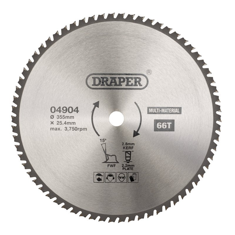 Draper TCT Multi-Purpose Circular Saw Blade, 355 x 25.4mm, 66T DRA-04904