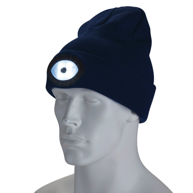 Draper Beanie Hat with Rechargeable Torch, One Size, 1W, 100 Lumens, Navy Blue DRA-10007
