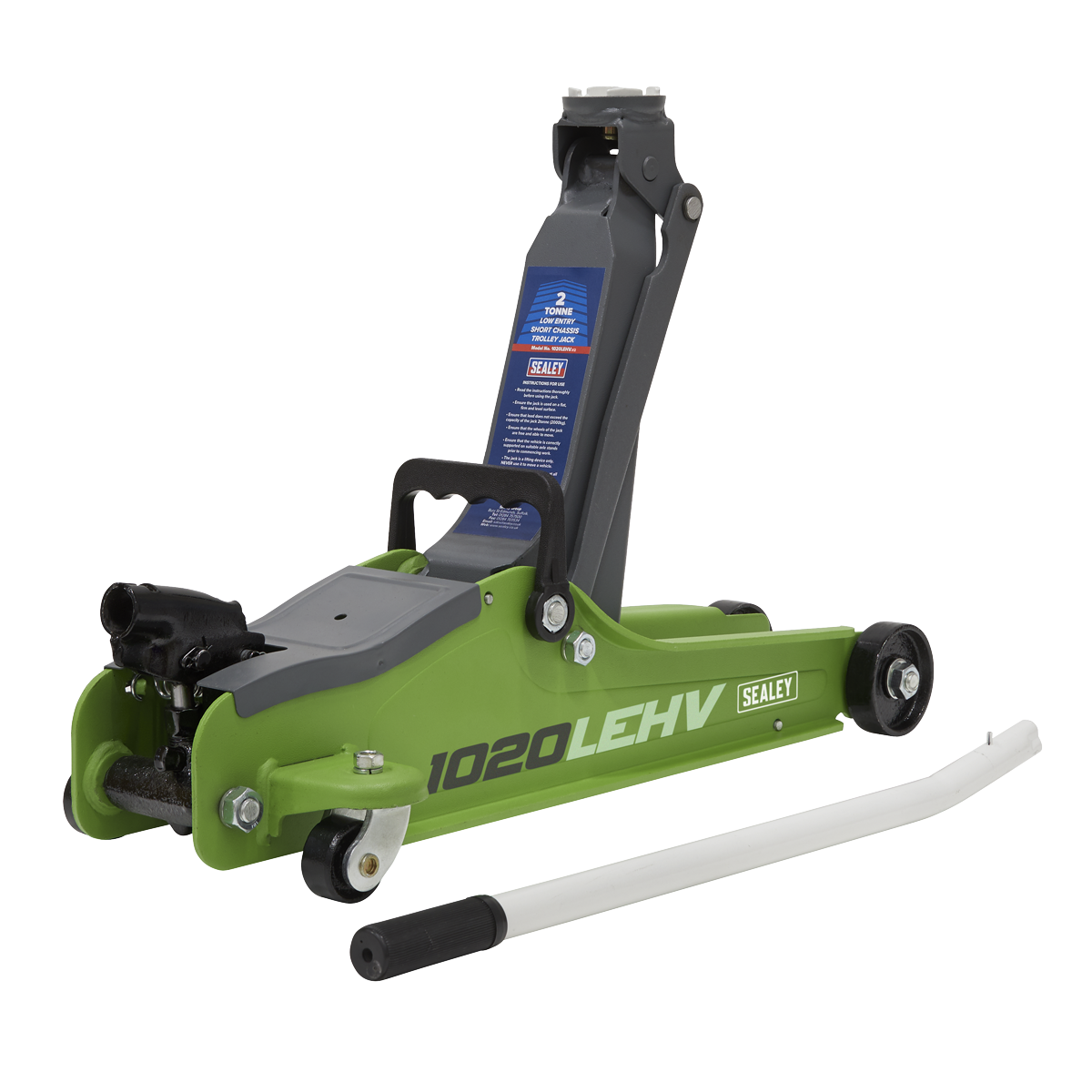 Sealey 2tonne Low Entry Short Chassis Trolley Jack - Hi-Vis Green 1020LEHV