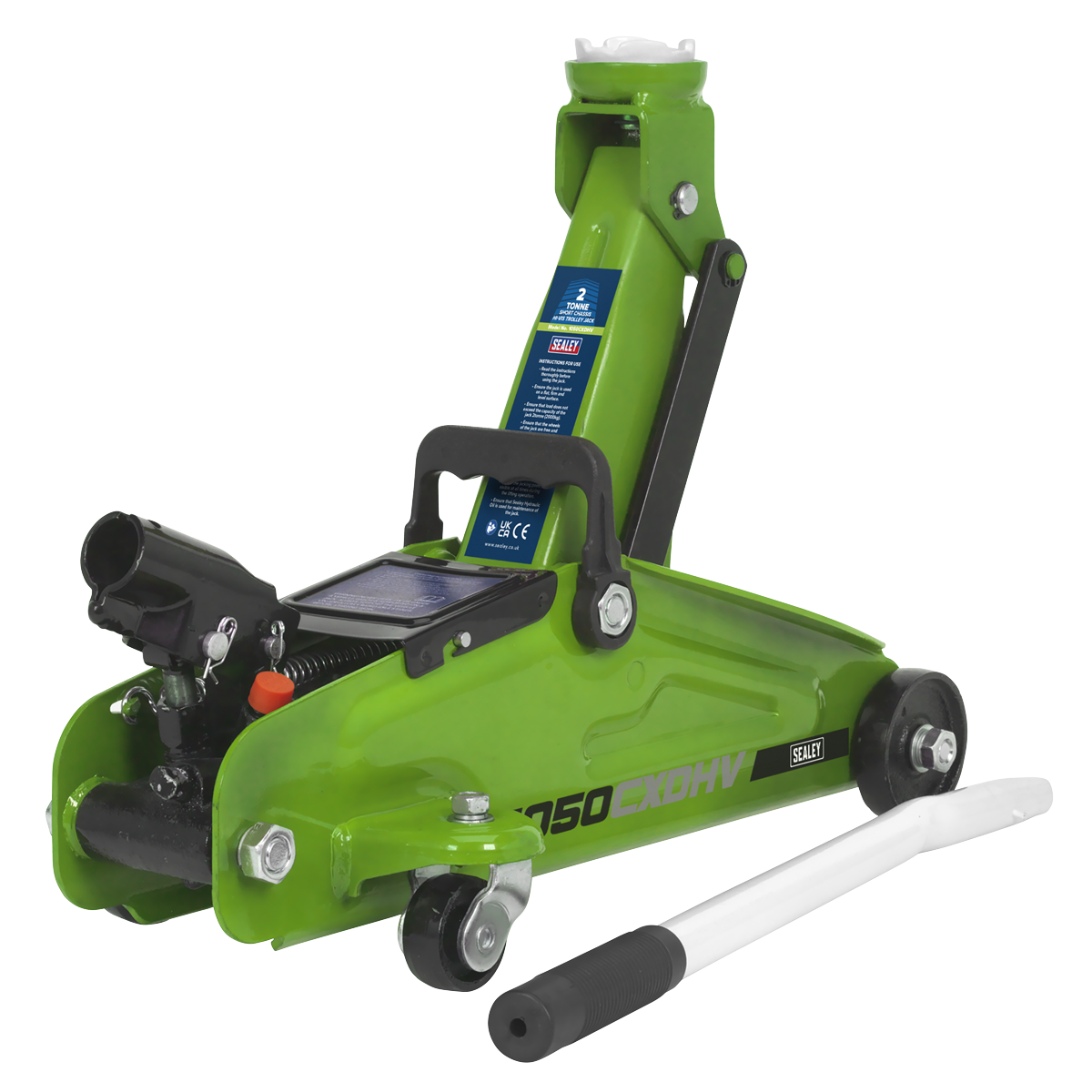 Sealey 2tonne Short Chassis Hi-Vis Trolley Jack with Storage Case 1050CXDHV